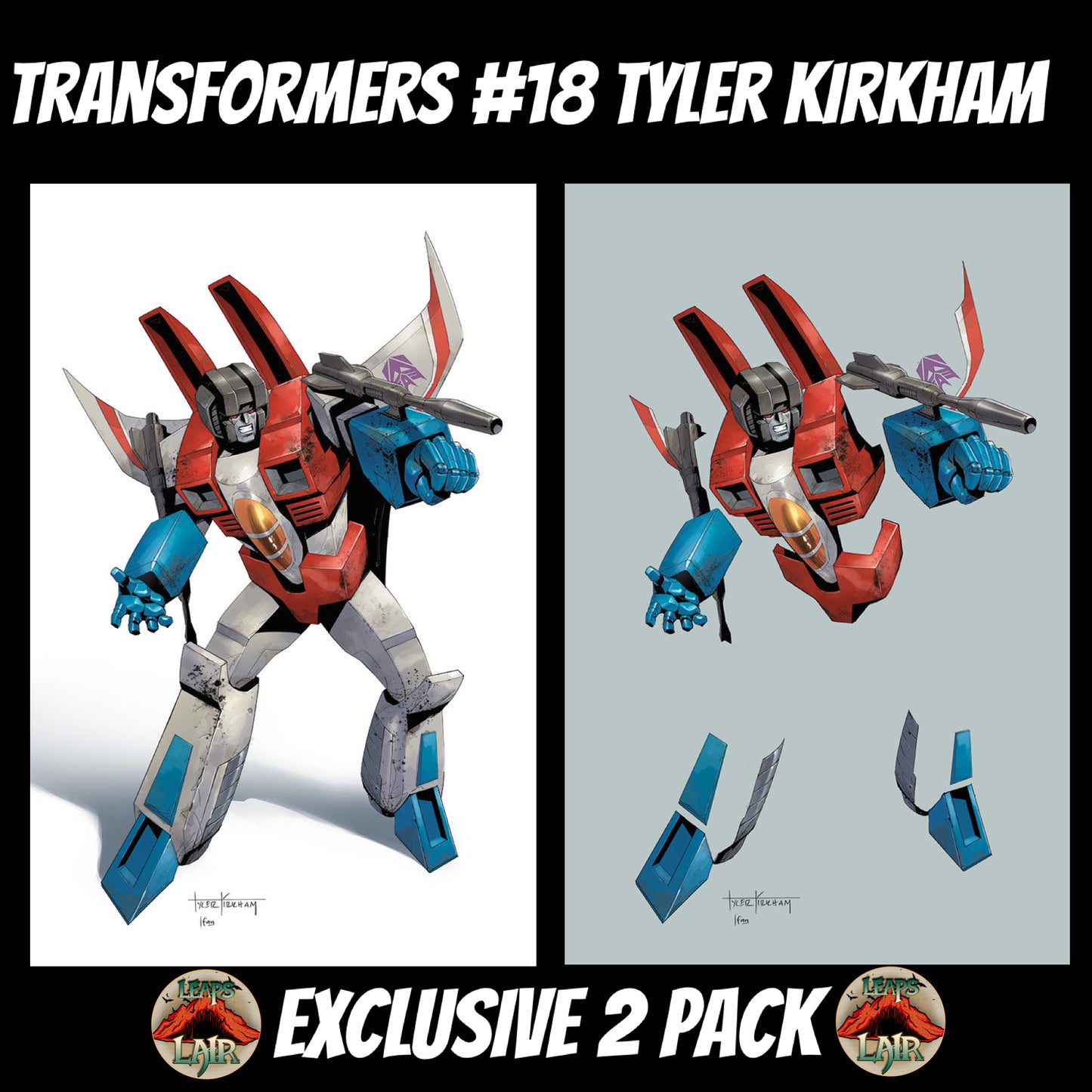 TRANSFORMERS #18 STARSCREAM NEGATIVE SPACE TYLER KIRKHAM VIRGIN VARIANT SET
