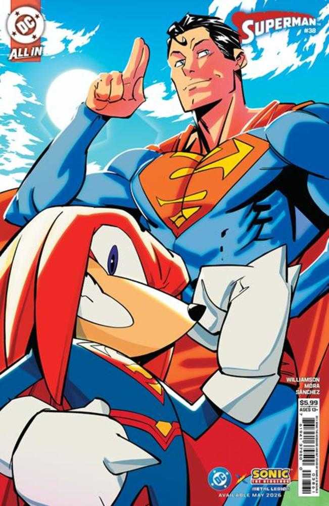 Comic book cover of 'Superman #38 Cover F Daniele Di Nicuolo DC X Sonic Card Stock Variant'