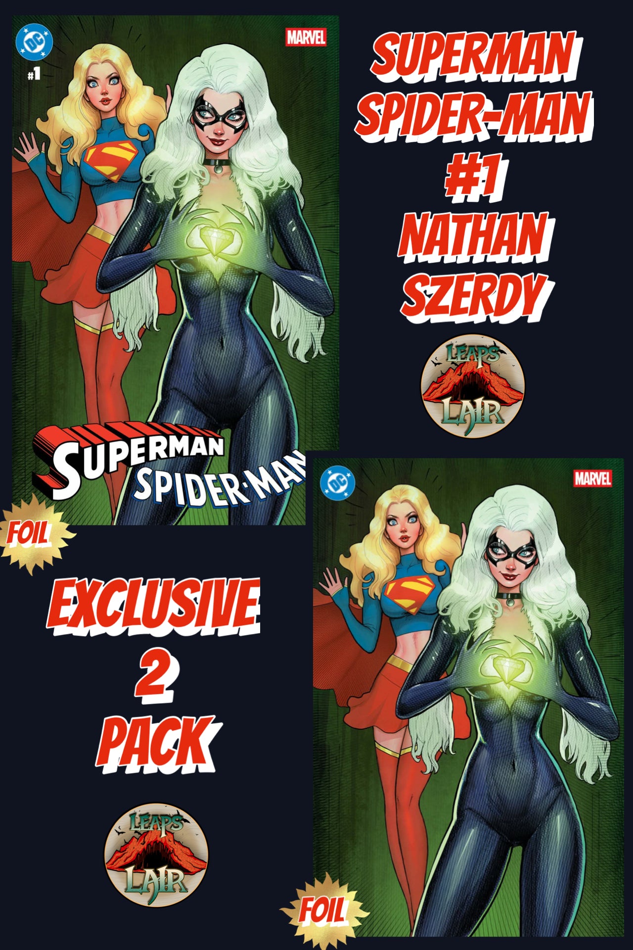 Superman Spider-Man #1 Nathan Szerdy LeapsLair Exclusive 2-Pack Set