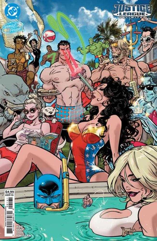 Comic book cover of 'Justice League Unlimited #21 Cover F Kaare Andrews Swimsuit Card Stock Variant'