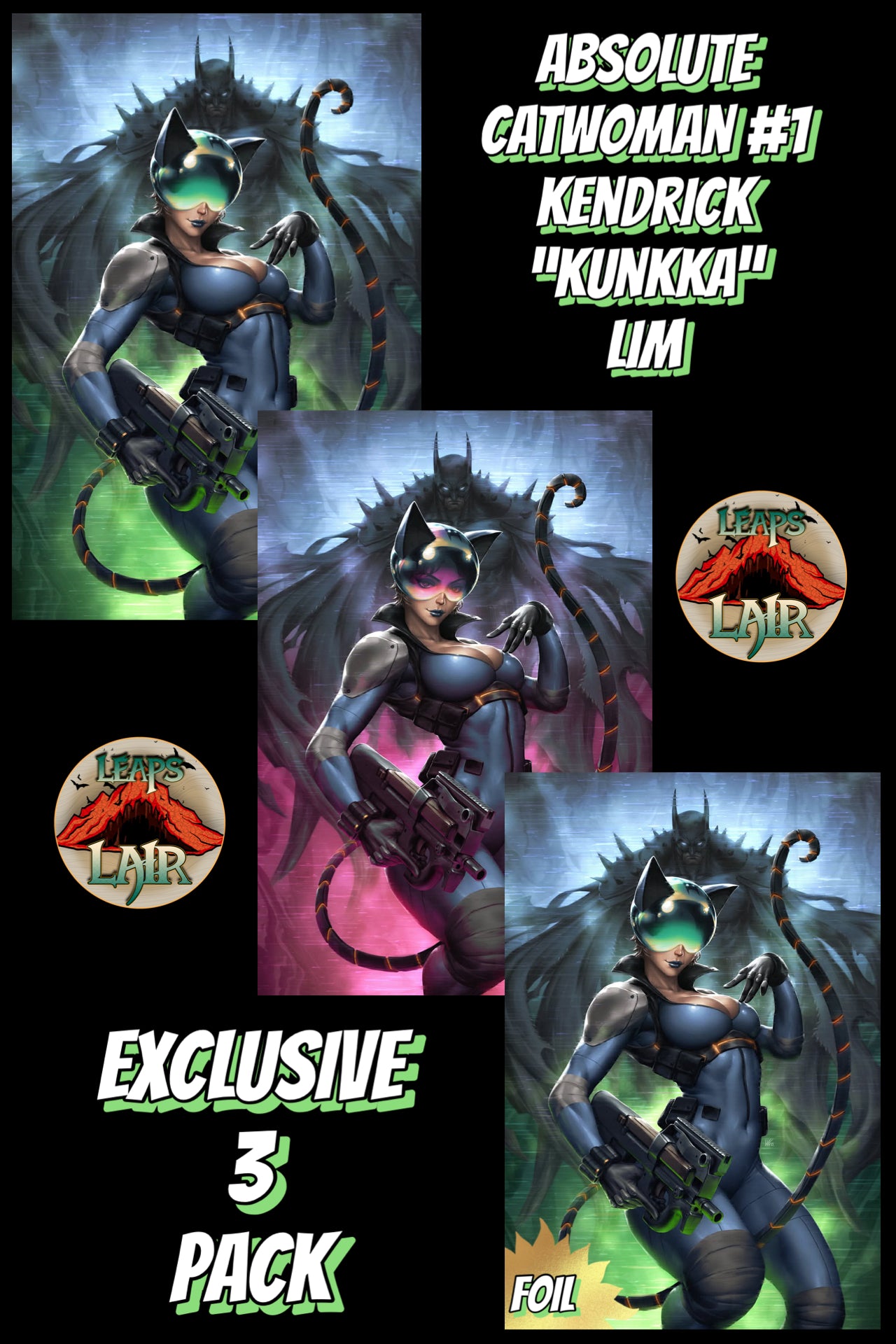 Absolute Catwoman #1 Kendrick Lim 3PK Trade Pink Virgin Green Foil