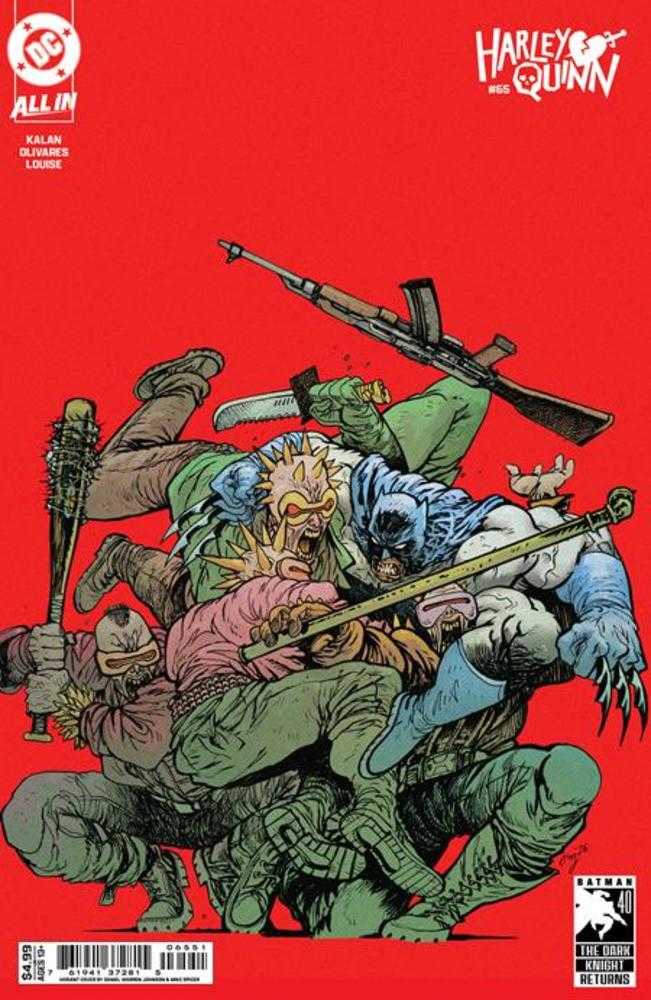 Comic book cover of 'Harley Quinn #65 Cover E Daniel Warren Johnson Dark Knight Returns 40 Th Anniversary Card Stock Variant PRESALE 8/26'