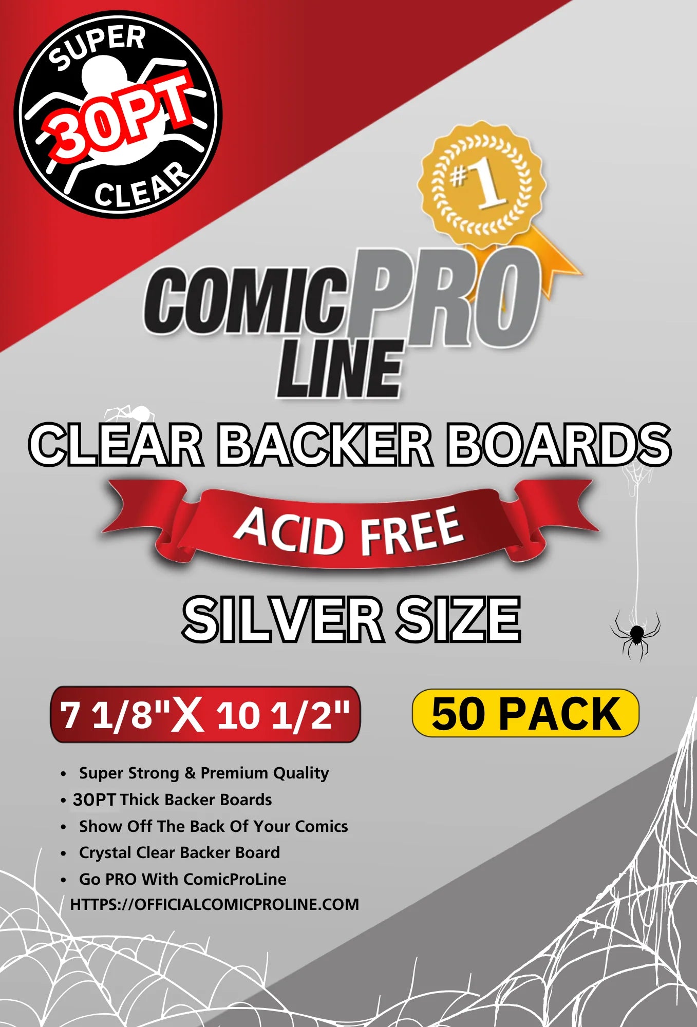 30PT Silver Size Clear Backer Boards - 50 Pack