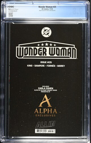 Wonder Woman #25 Alpha Exclusives Carla Cohen Glow-in-the-Dark Edition CGC 9.8