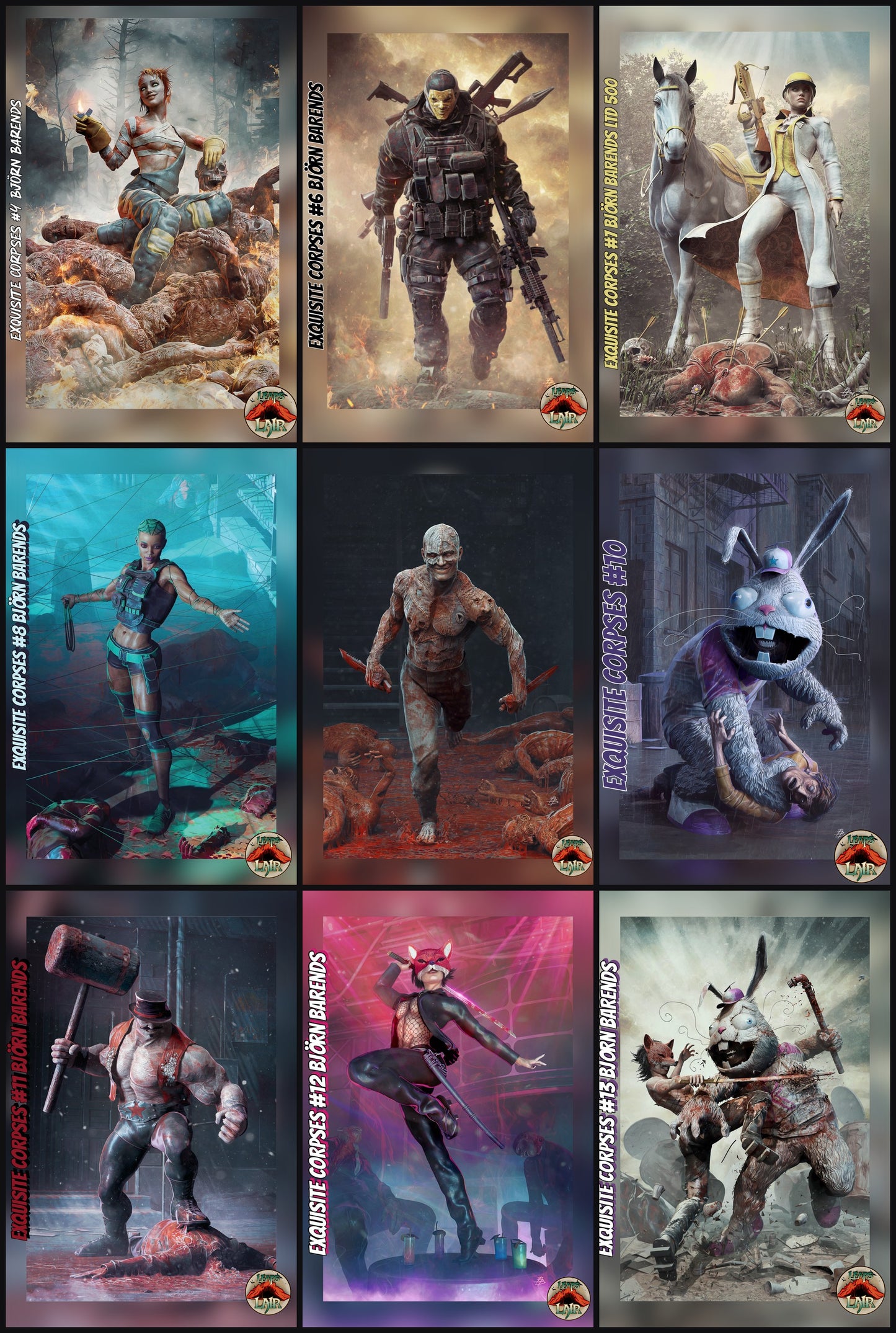 Exquisite Corpses #4-#13 complete set - all 9 LeapsLair exclusive Bjorn Barends covers collage