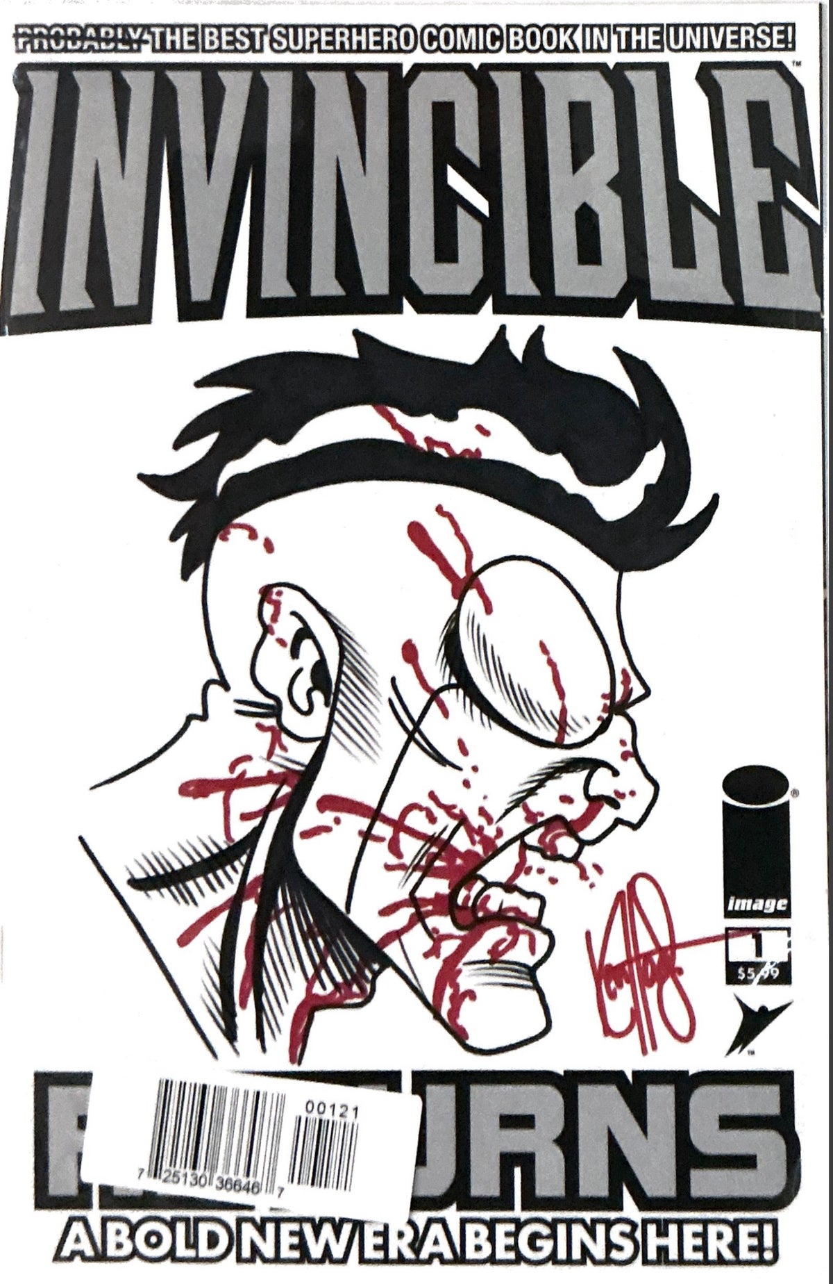 Comic book cover of 'Df Invincible Returns #1 Blank Variant Signed And Remarked By Ken Haeser With An Invincible Sketch'