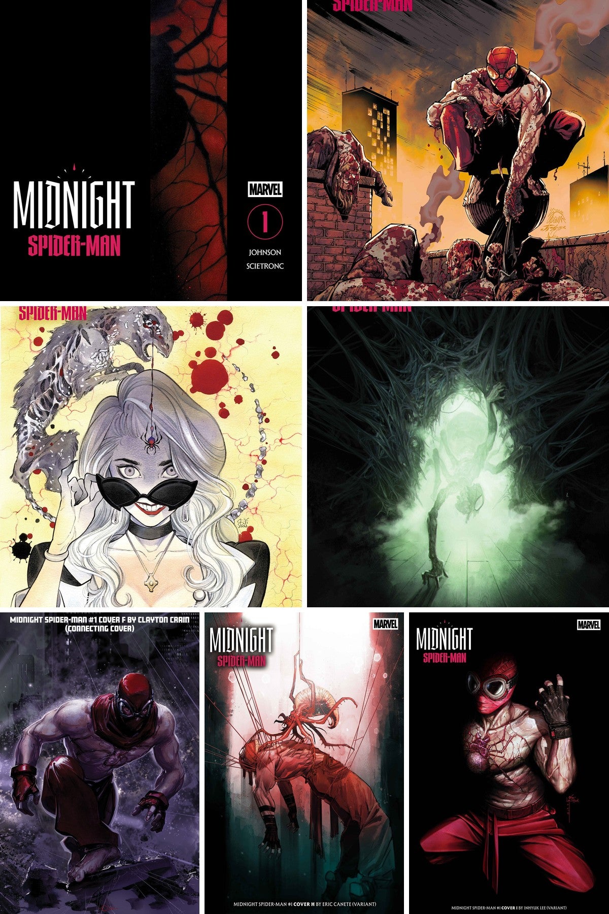 Midnight Spider-Man #1 complete 7-cover bundle collage