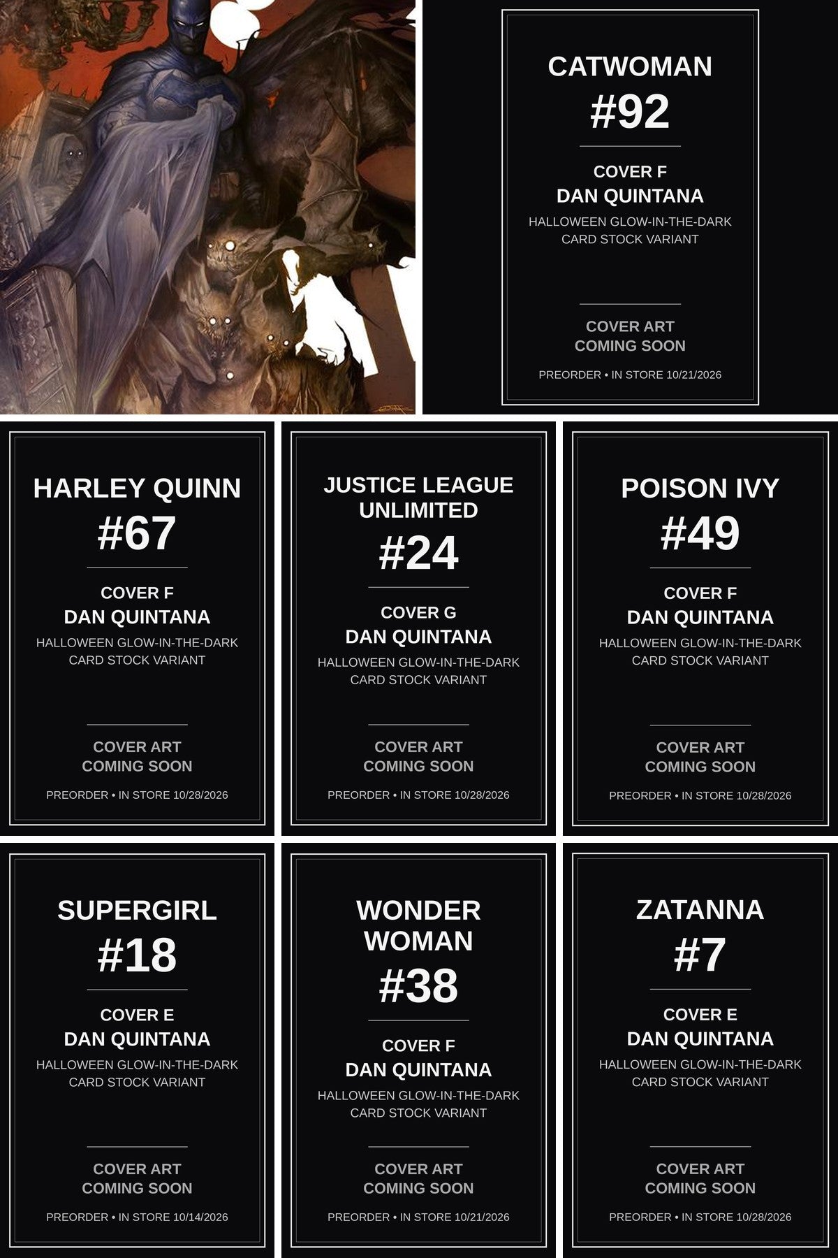 Dan Quintana Halloween Glow-in-the-Dark 8-Cover Pack — Batman #14 art live, 7 covers coming soon