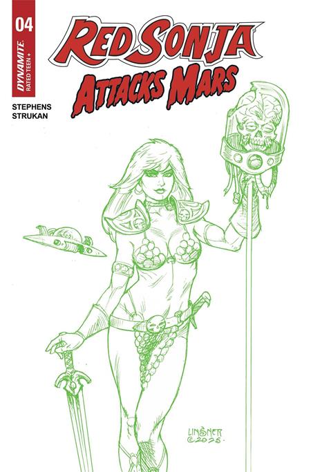 Red Sonja Attacks Mars #4 (of 4) Linsner Martian Green Line Art 1:7 Incentive