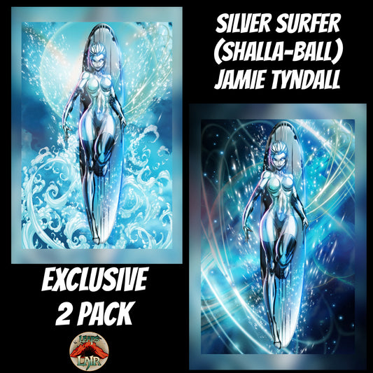 SILVER SURFER SHALLA-BAL EXCLUSIVE VIRGIN 2-PACK (LTD 60) JAMIE TYNDALL SIGNED W/ COA