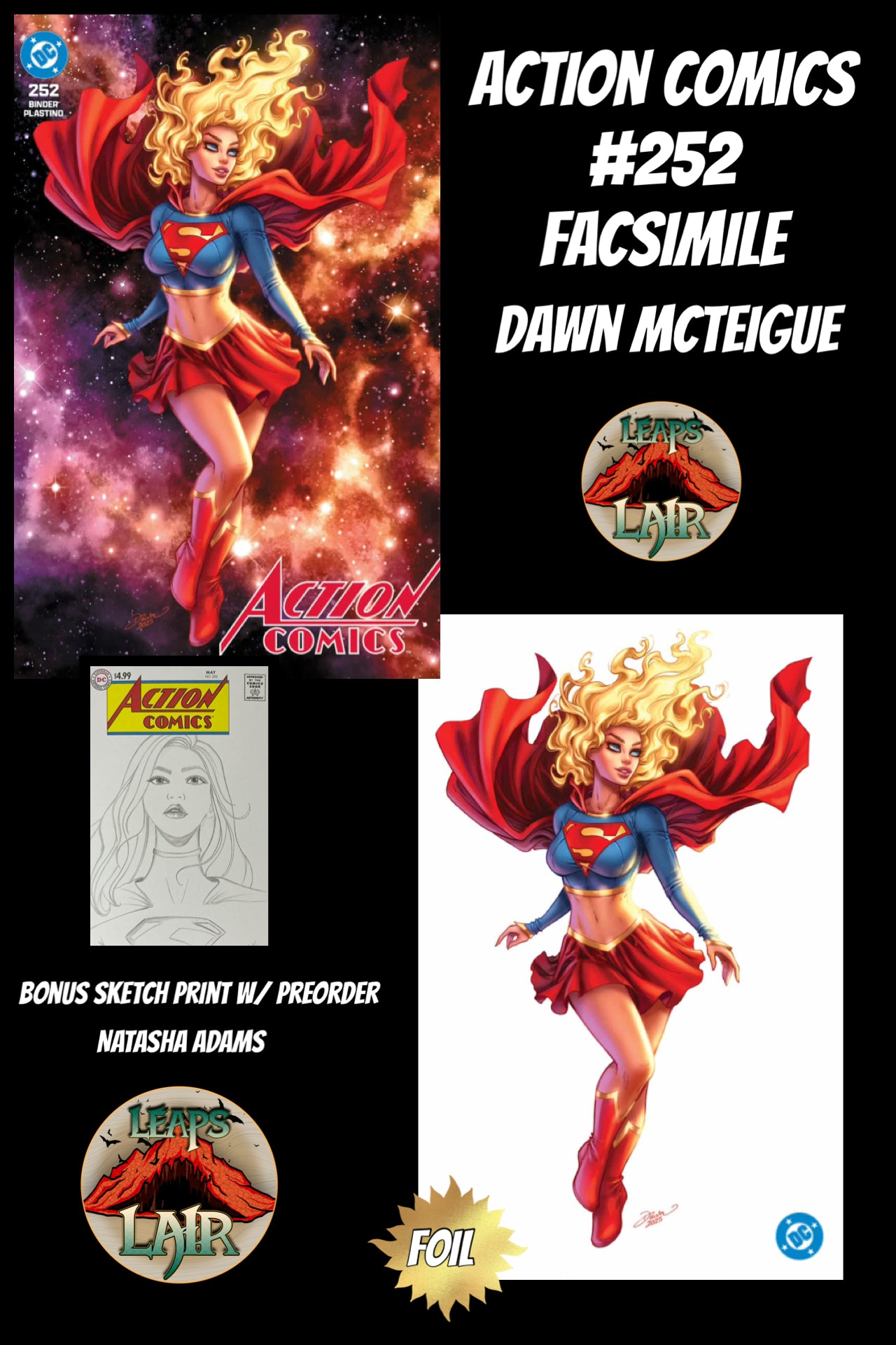 ACTION COMICS #252 FACSIMILE – DAWN McTEIGUE EXCLUSIVE 1ST SUPERGIRL + BONUS SKETCH BY NATASHA ADAMS