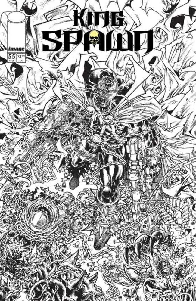 Comic book cover of 'King Spawn #55 Cover B Harvey Tolibao Black & White Variant'