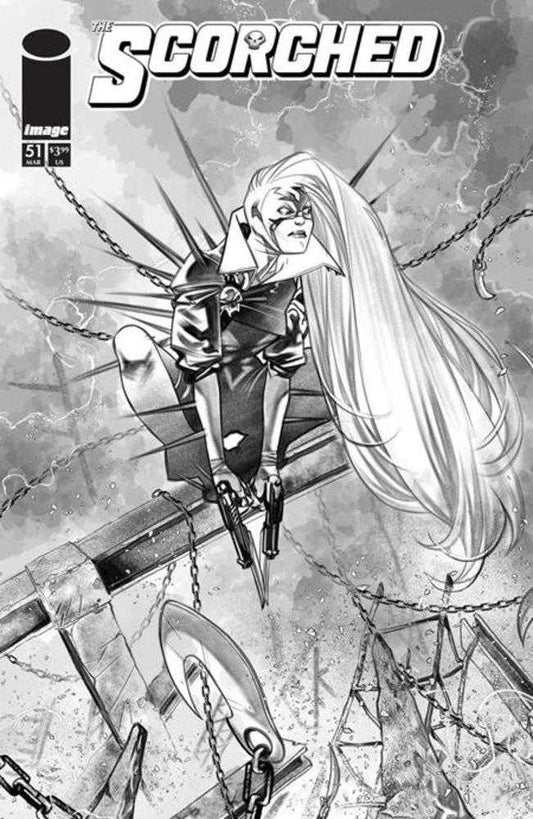 Comic book cover of 'Spawn Scorched #51 Cover B Ig Guara Black & White Variant'