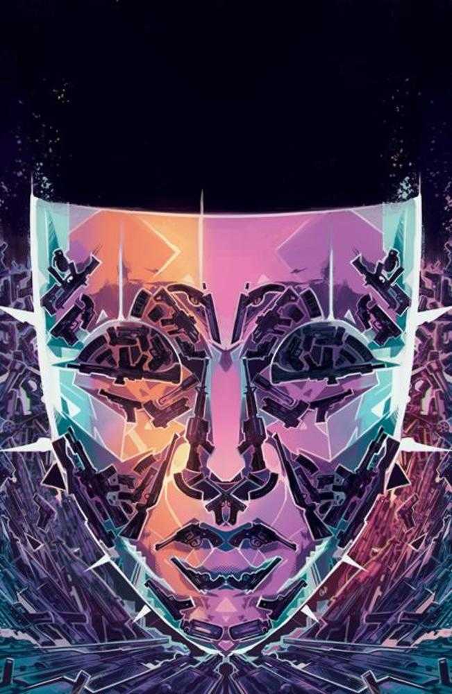 Colorful abstract face design on a dark background