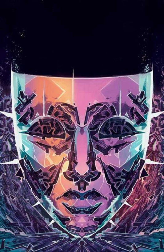 Colorful abstract face design on a dark background