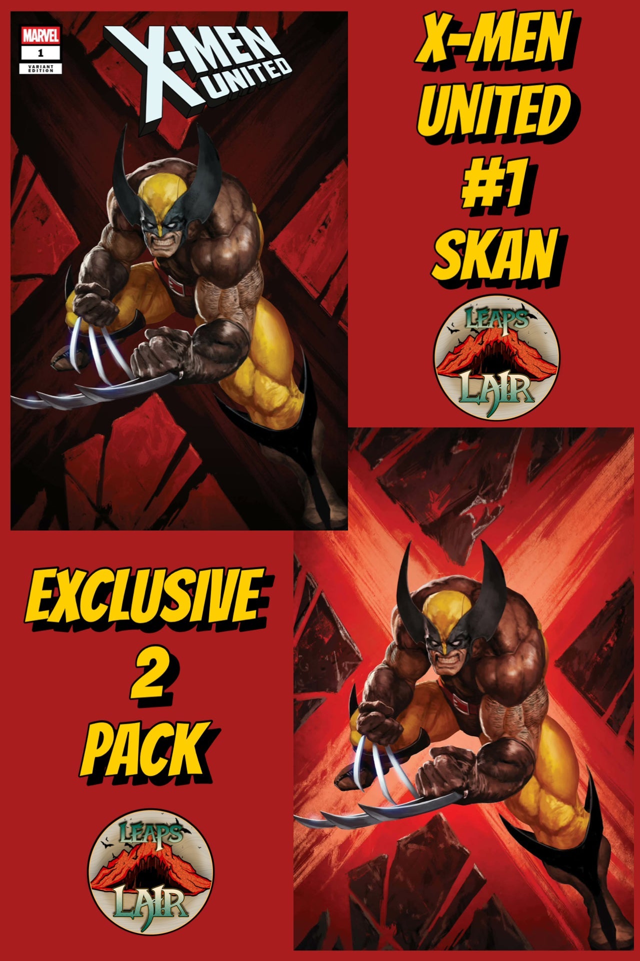 X-Men United #1 Wolverine Skan LeapsLair Exclusive – 2-Pack, Trade and Virgin covers