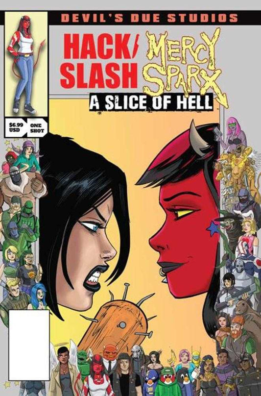 Comic book cover of 'Devils Due Presents Hack Slash Mercy Sparx #1 (One Shot) Cover B Tim Seeley Josh Blaylock Homage Variant (Mature) PRESALE 8/26'