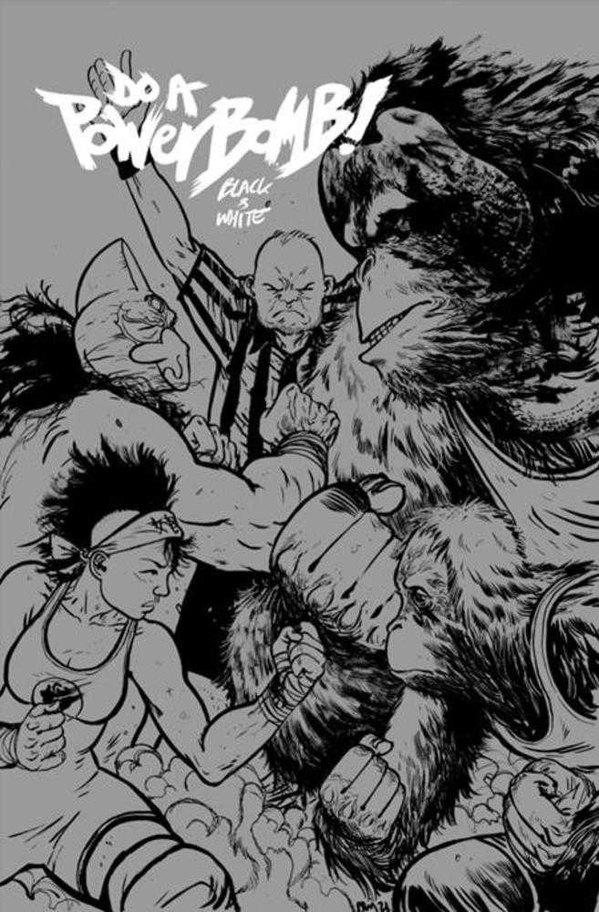 Comic book cover of 'Do A Powerbomb Black And White #2 (Of 3) Cover B Daniel Warren Johnson Orangutan Variant PRESALE 8/26'