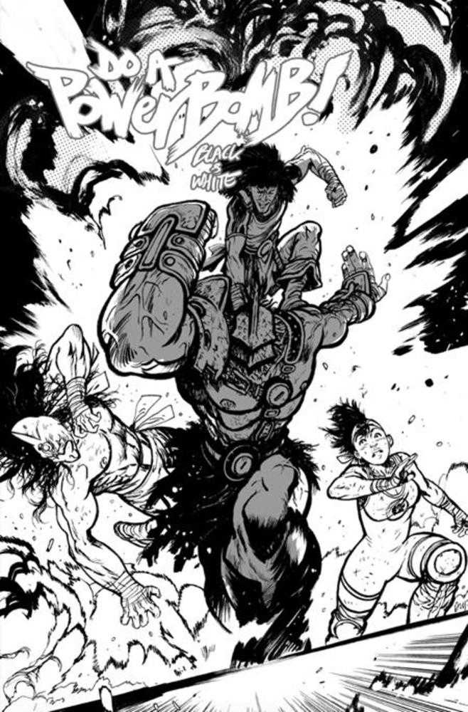 Comic book cover of 'Do A Powerbomb Black And White #2 (Of 3) Cover C Daniel Warren Johnson Action Variant PRESALE 8/26'