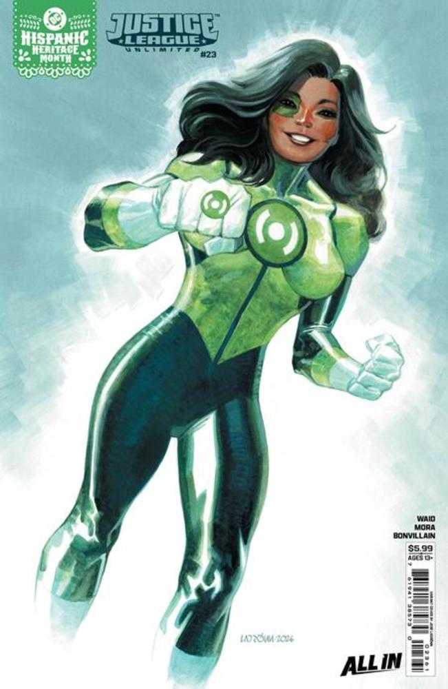 Comic book cover of 'Justice League Unlimited #23 Cover F Jose Ladronn Hispanic Heritage Month Card Stock Variant'