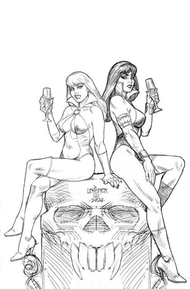 Comic book cover of 'Vampirella (2026) #5 Cover P 1 in 10 Joseph Michael Linsner Line Art Full Art Variant PRESALE 8/26'