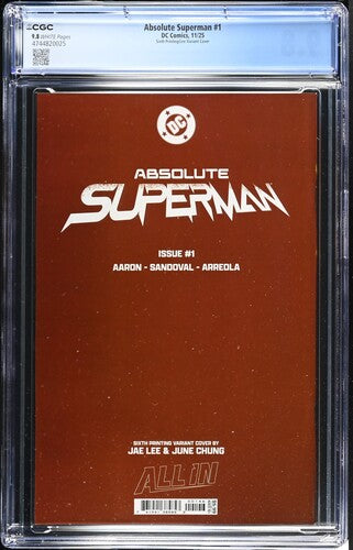 Absolute Superman #1 Sixth Printing Jim Lee Variant CGC 9.8