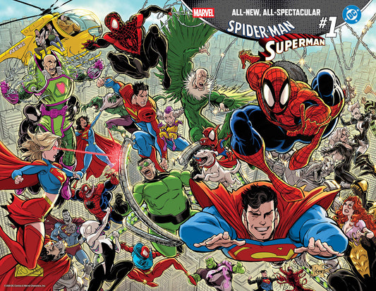 Comic book cover of 'Marvel/DC: Spider-Man/Superman #1 Kaare Andrews Wraparound Variant'