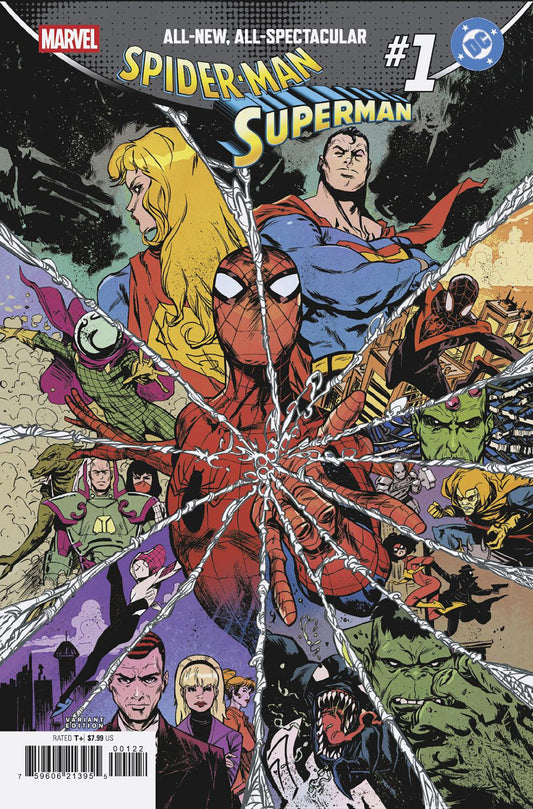 Comic book cover of 'Marvel/DC: Spider-Man/Superman #1 Sanford Greene Homage Variant'