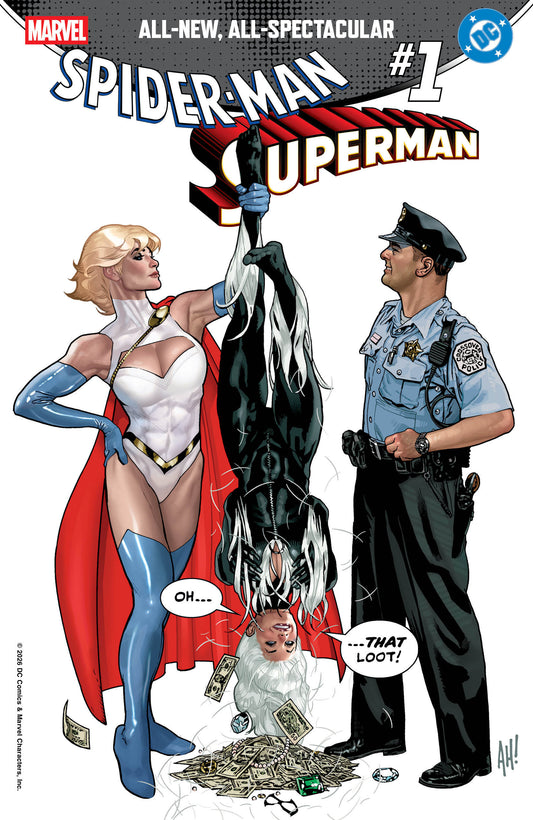 Comic book cover of 'Marvel/DC: Spider-Man/Superman #1 Adam Hughes Variant'