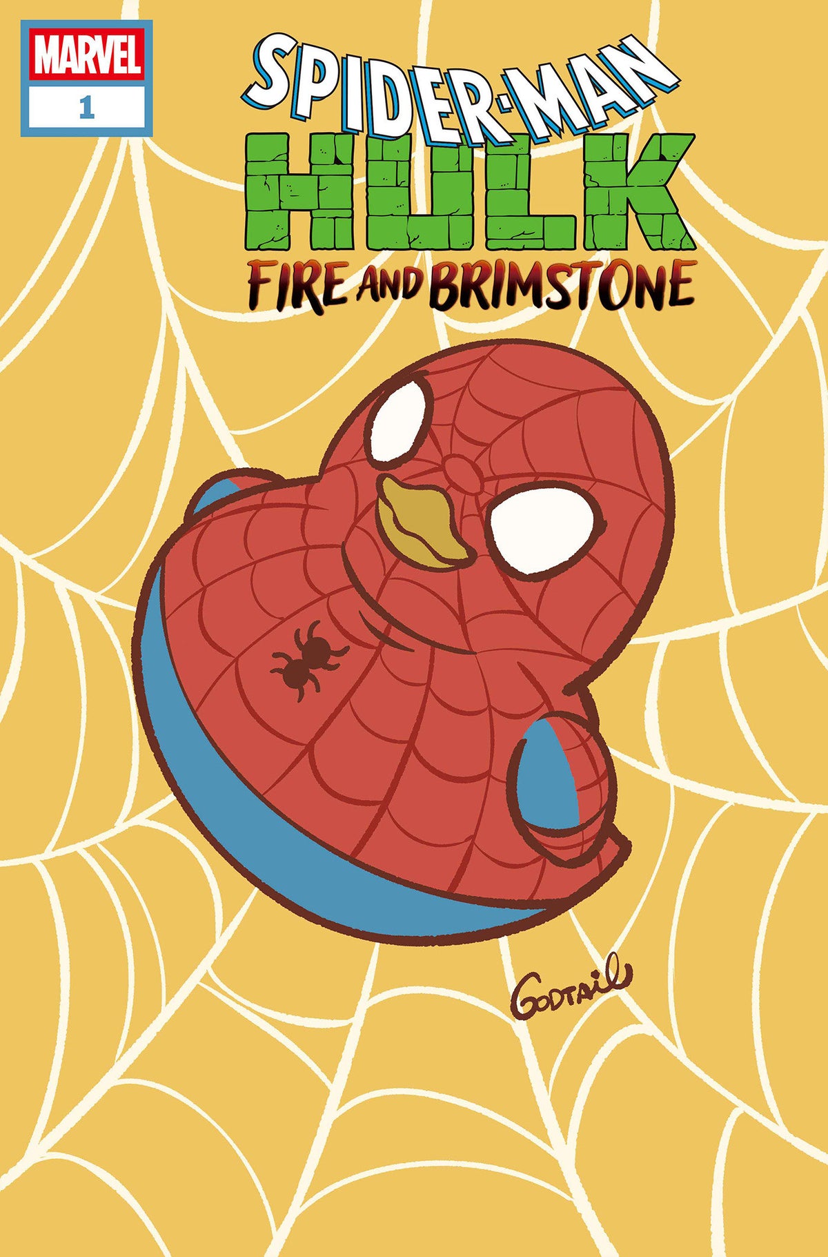 Comic book cover of 'Spider-Man/Hulk: Fire And Brimstone #1 Godtail Marvel Duck Variant'