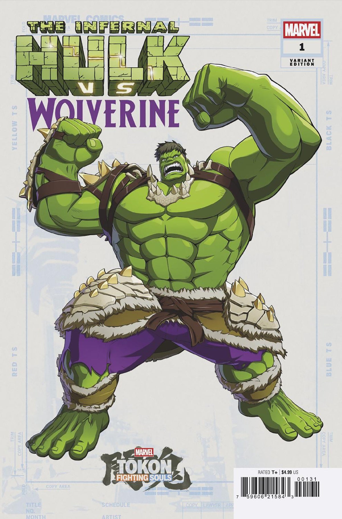 Comic book cover of 'Infernal Hulk vs. Wolverine #1 Marvel Tokon: Fighting Souls Variant'