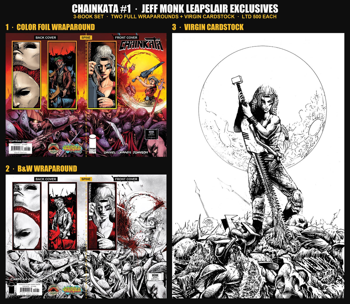 Chainkata #1 Jeff Monk LeapsLair Exclusive 3-Book Set: two full wraparound covers plus virgin cardstock