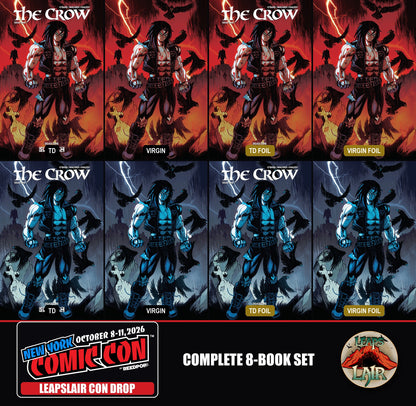 The Crow Dead Time #1 Mario Foccillo LeapsLair NYCC Con Drop - Complete 8-Book Set, Red and Blue, Trade Dress, Virgin and both foils