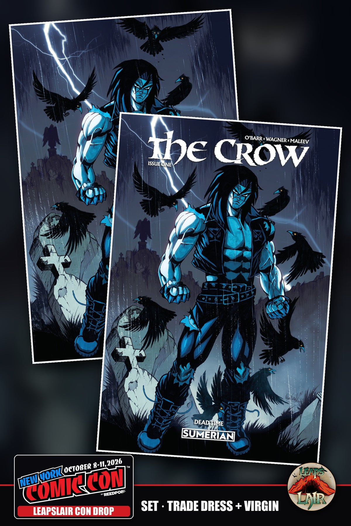 The Crow Dead Time #1 Mario Foccillo LeapsLair NYCC Con Drop - Blue Set, Blue Trade Dress + Blue Virgin (2 books)