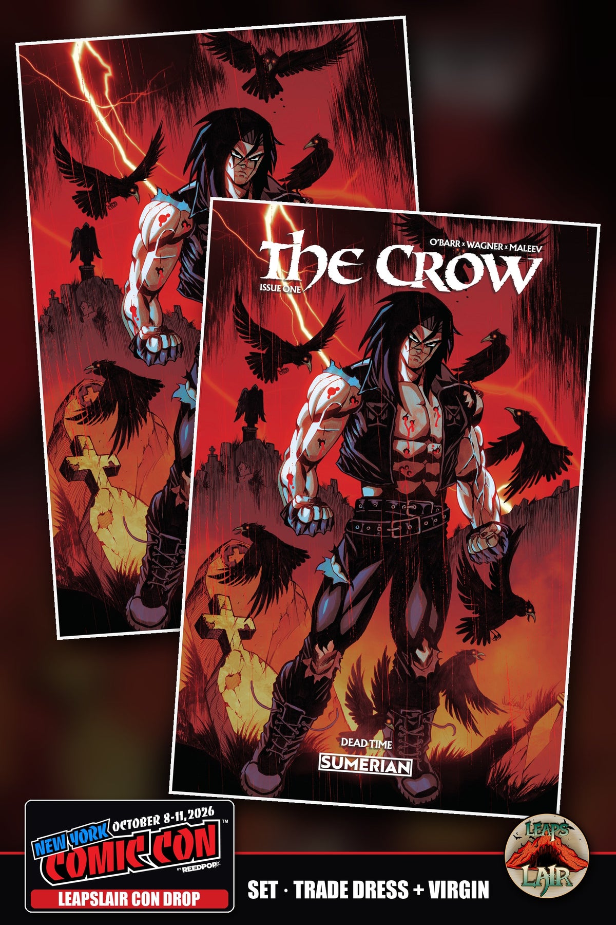 The Crow Dead Time #1 Mario Foccillo LeapsLair NYCC Con Drop - Red Set, Red Trade Dress + Red Virgin (2 books)
