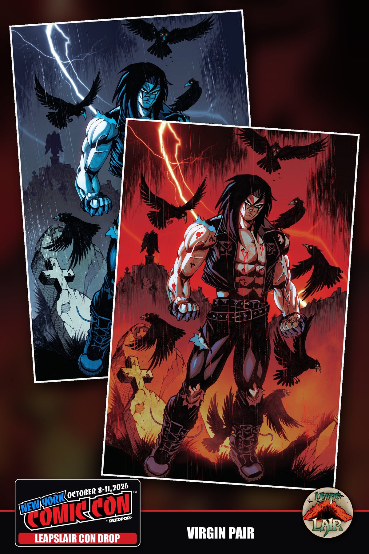 The Crow Dead Time #1 Mario Foccillo LeapsLair NYCC Con Drop - Virgin Pair, Red Virgin + Blue Virgin (2 books)