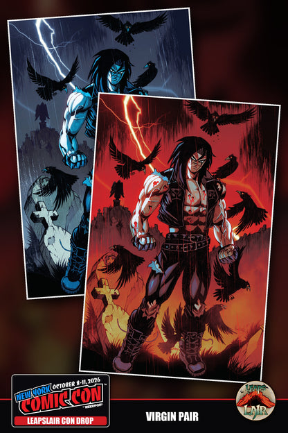 The Crow Dead Time #1 Mario Foccillo LeapsLair NYCC Con Drop - Virgin Pair, Red Virgin + Blue Virgin (2 books)