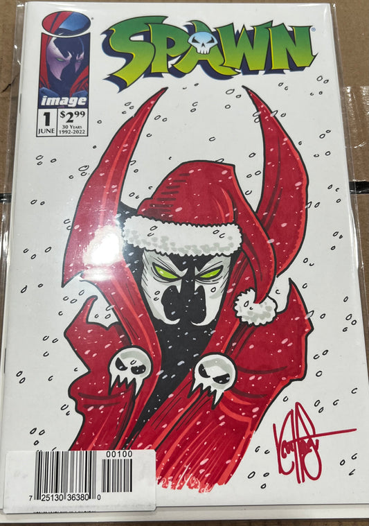 Df Spawn #1 30 Th Anniversary Blank Variant Signed And Remarked By Ken Haeser With A Santa Spawn Sketch
