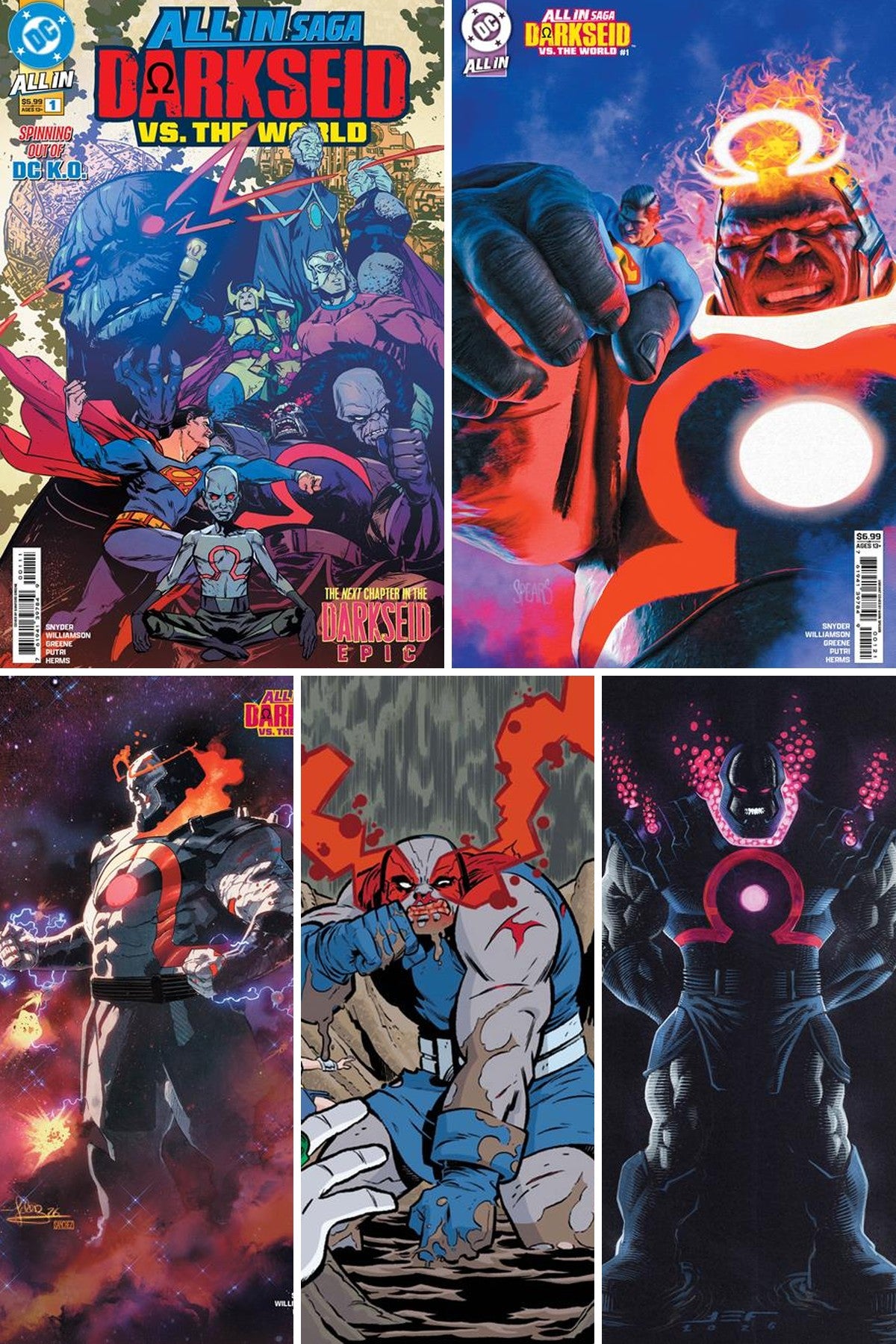 DC All In Saga: Darkseid vs. The World #1 cover collage