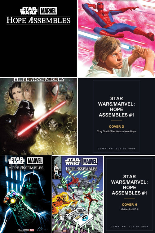Star Wars/Marvel: Hope Assembles #1 cover collage - Covers A, D & H art coming soon