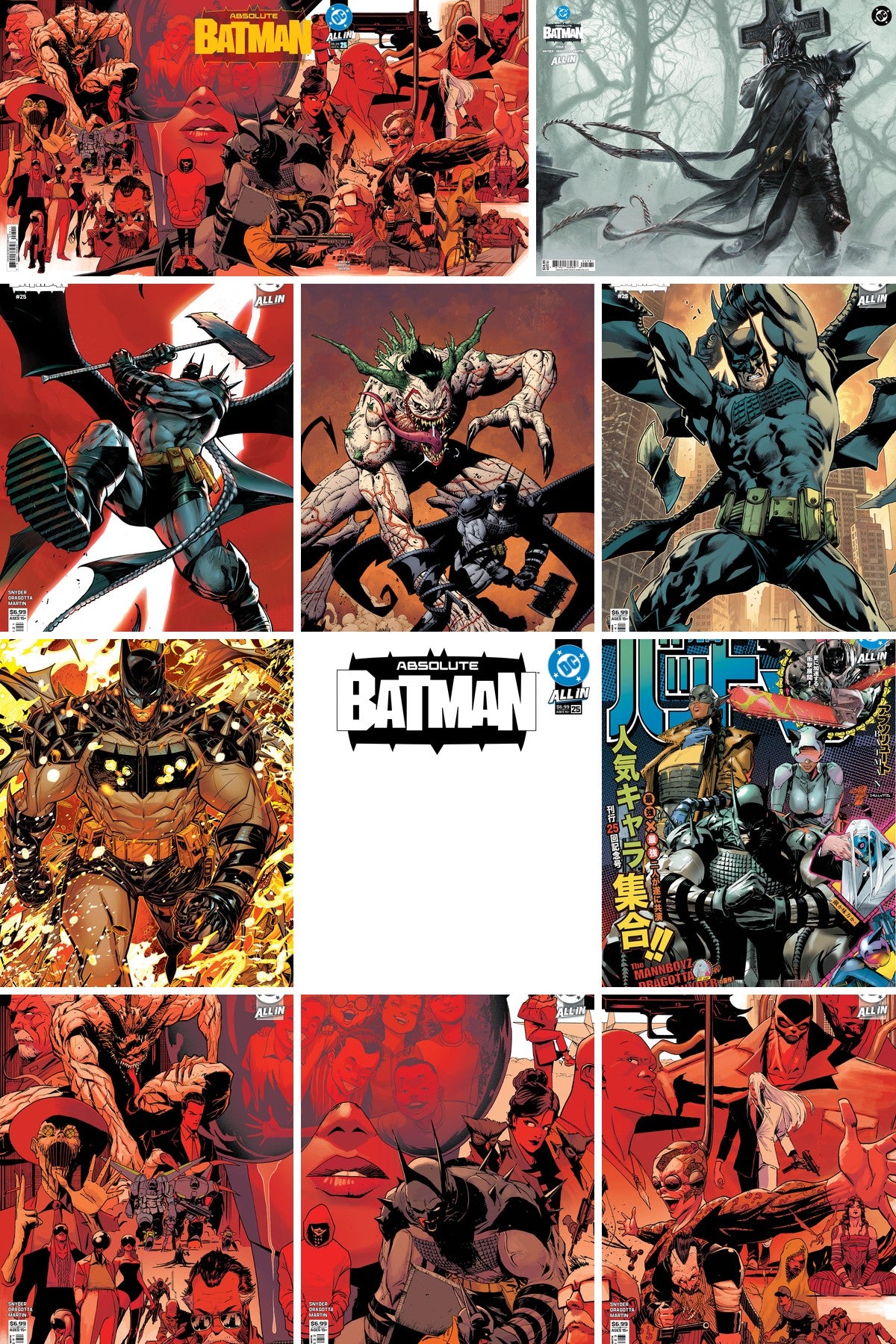Absolute Batman #25 all covers bundle collage (A-J & L, 11 books)