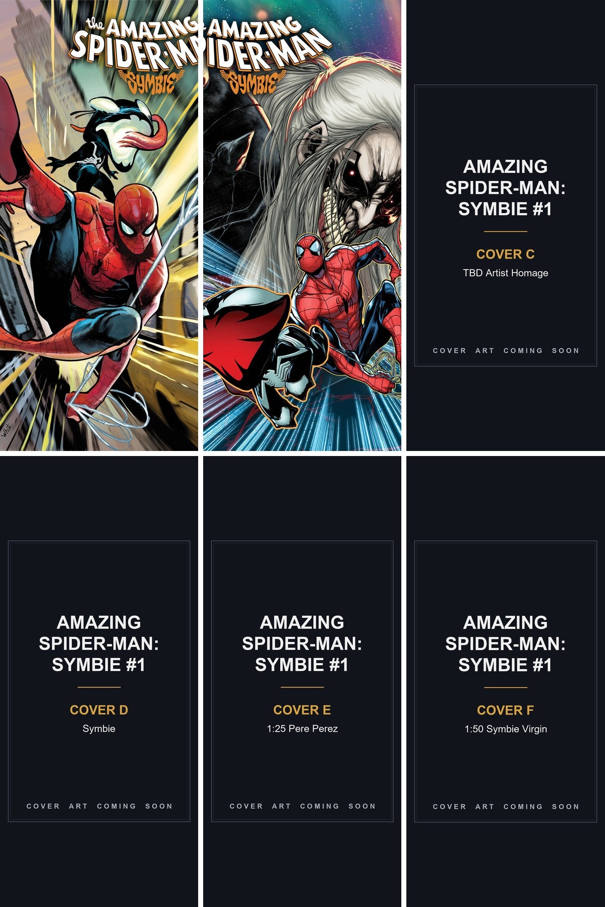 Amazing Spider-Man: Symbie #1 cover collage - Covers C, D, E & F art coming soon