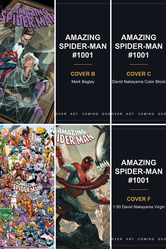 Amazing Spider-Man #1001 cover collage — Covers B, C & F art coming soon