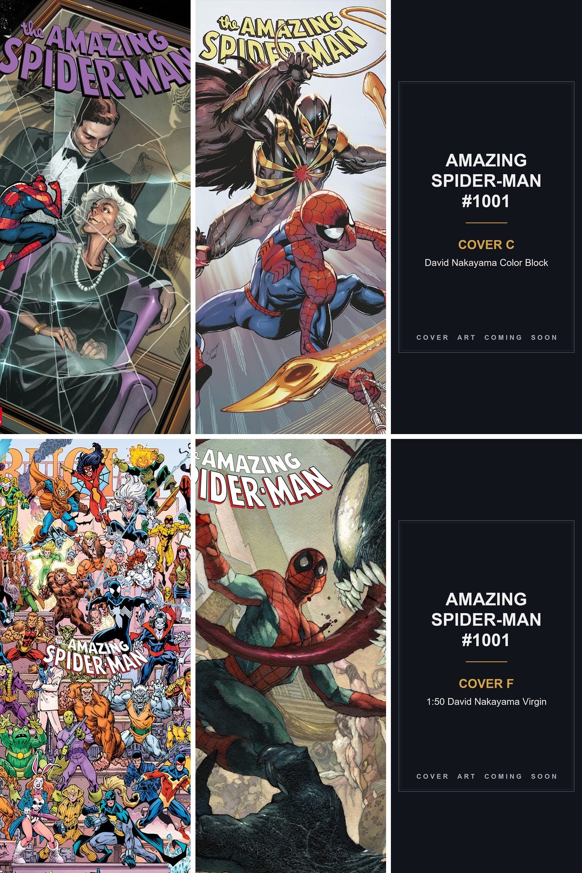 Amazing Spider-Man #1001 cover collage — Covers C & F art coming soon
