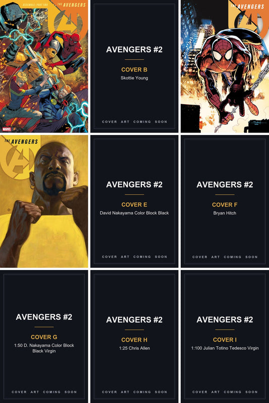 Avengers #2 cover collage - Covers B, E, F, G, H & I art coming soon