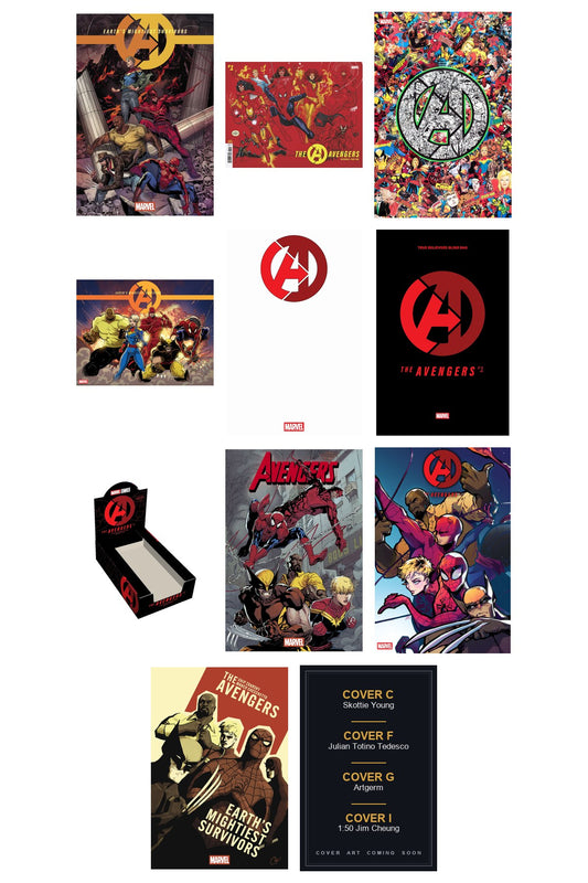 Avengers #1 cover collage — Covers C, F, G & I art coming soon