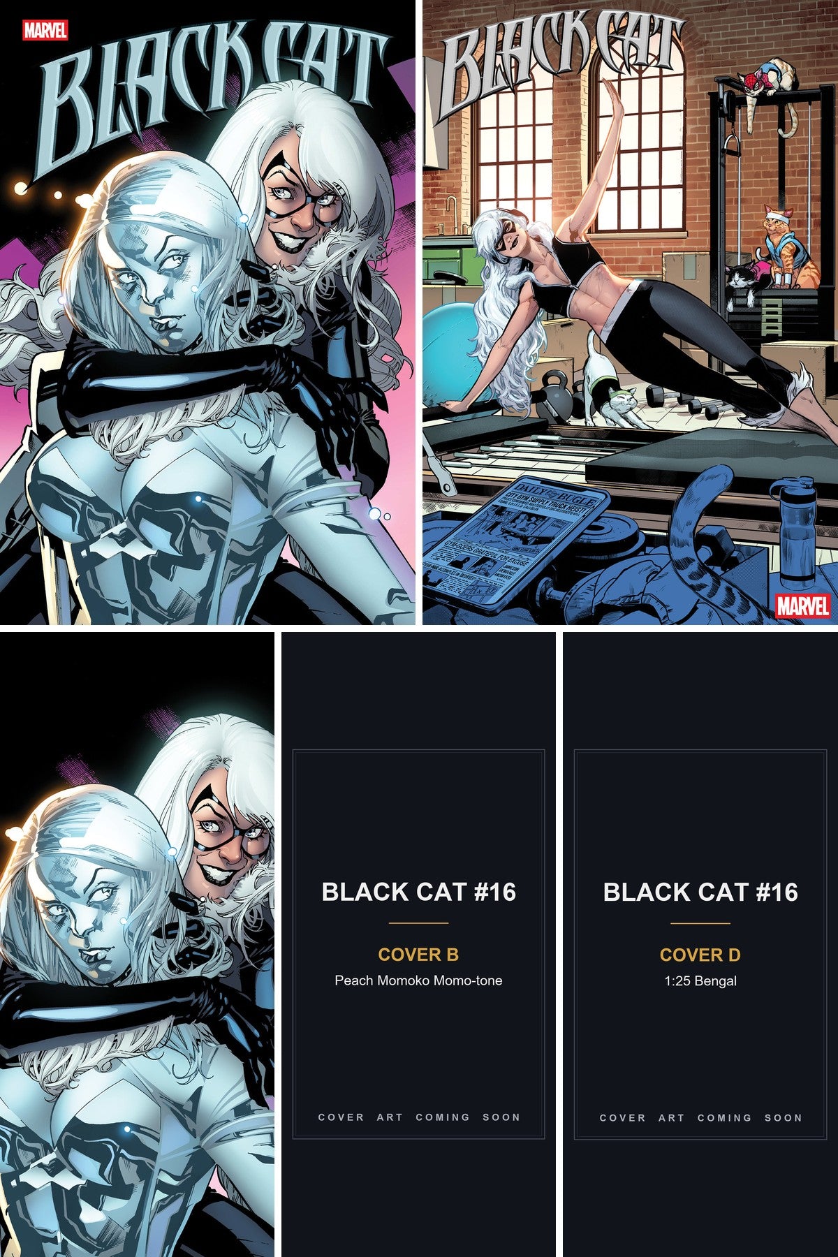BLACK CAT #16 cover collage - Covers B & D art coming soon