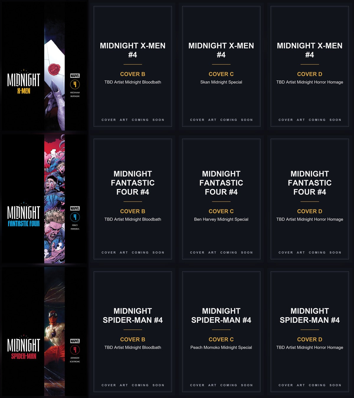 Marvel Midnight Universe #4 Complete 12-Cover Set cover collage - covers B, C, D art coming soon