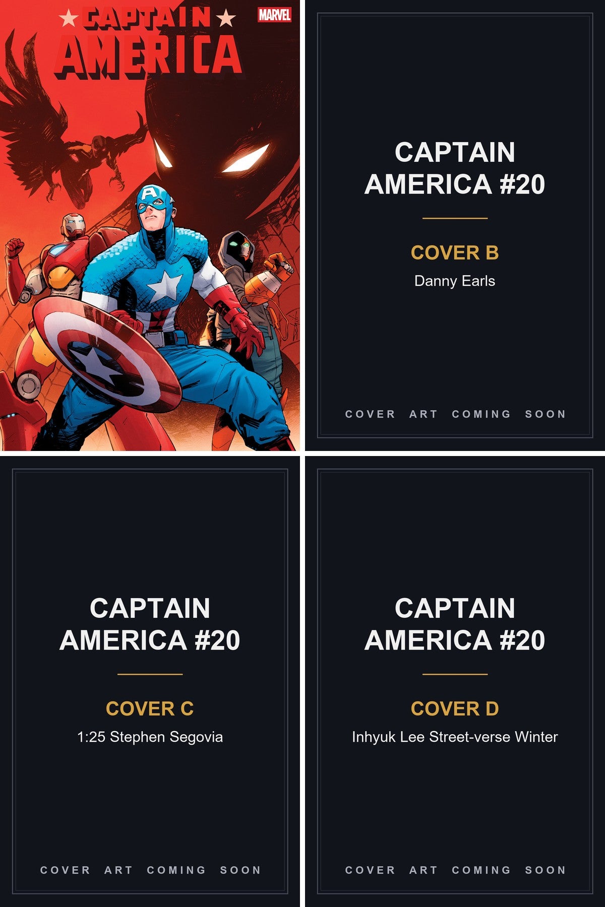 Captain America #20 cover collage - Covers B, C & D art coming soon