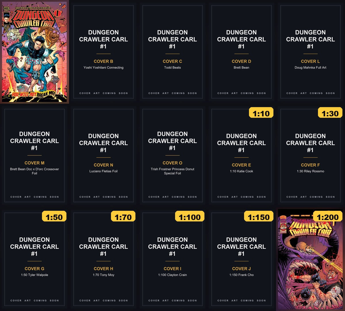 Dungeon Crawler Carl #1 Ultimate Bundle - all 15 covers including the 1:10 to 1:200 ratio covers